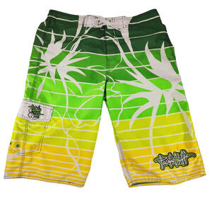 Pacific Cliff Board Shorts sz 30 Mens Green Yellow 13"